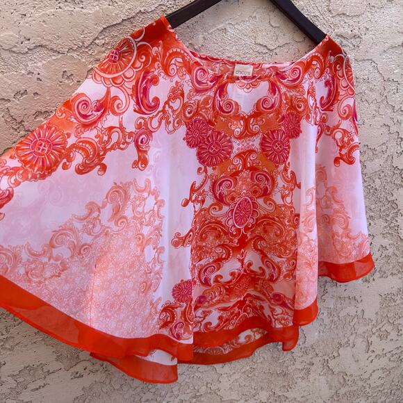 Chicos One Size Sheer Silky Orange Baroque Blouse - Picture 4 of 4